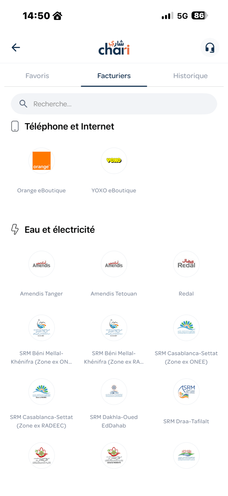 Paiement de factures dans chari.ma : eau, électricité, télécom via Fatourati